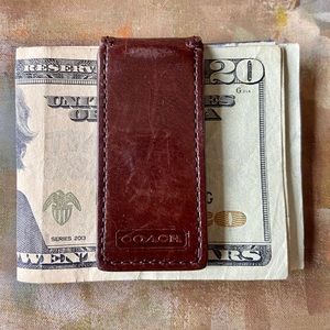 COACH brown leather money clip